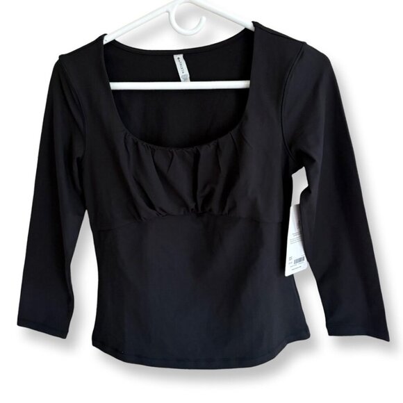 Athleta NWT Shanti Scoop 3/4 Sleeve Casual Top in Black Size Small - Picture 2 of 14